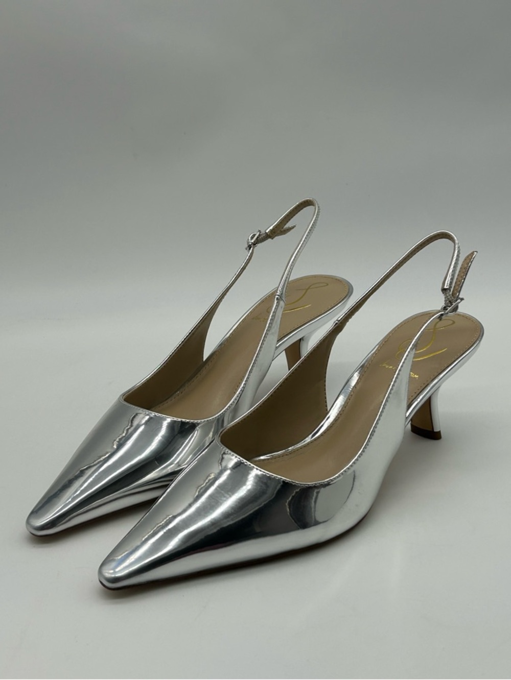 Sam Edelman Bianka Silver Slingback Heels Patent Pointed Toe Kitten Heel 7.5W - Picture 5 of 13